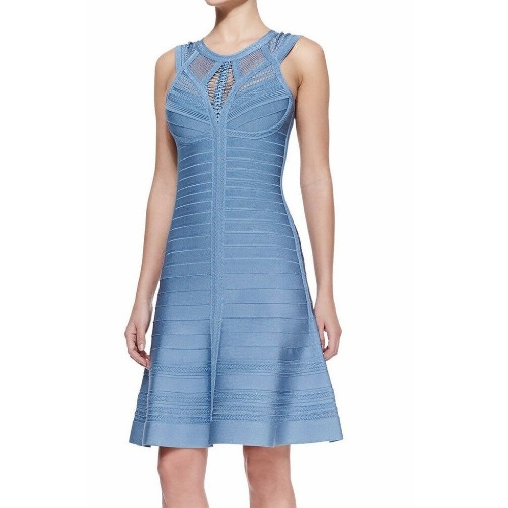 Herve Leger Viviane Blue A-line Bandage Dress S XS
